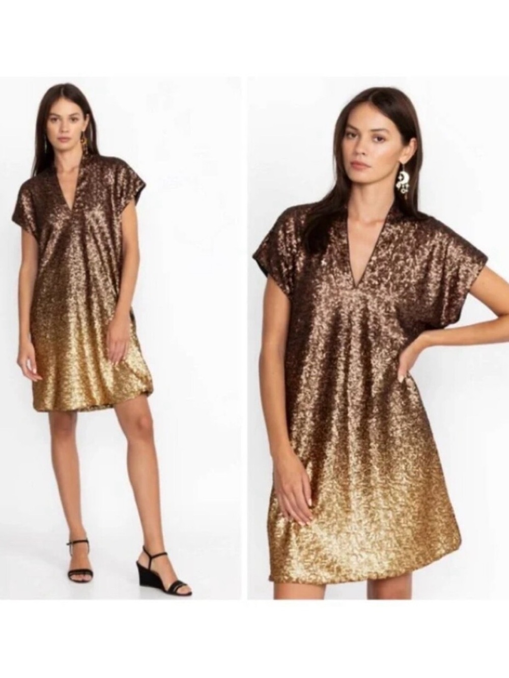 Johnny Was Sequin Gold Alma Dress NWT in Golden Brown XS
